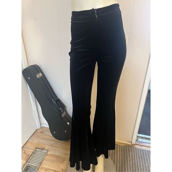 Vintage Torn Ronny Kobo Womens XS Bellbottom Pants Black Velvet Hi Rise Stretch - Picture 1 of 8
